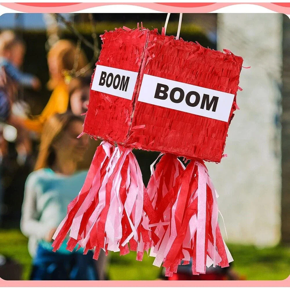 Small Red Boom Pinata w/ Blindfold & Stick Small Cube Shape Pinata 7